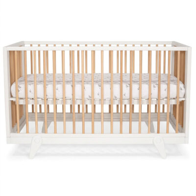 lit-petipeton-blanc-vu-face-sommier-haut-matelas Lit Petipeton 70x140cm blanc et bois de face avec matelas sommier haut
