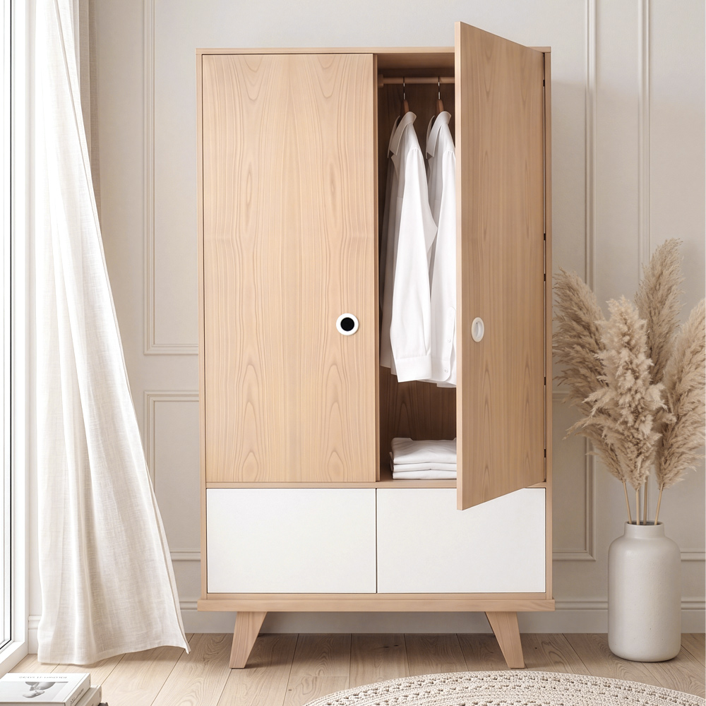 Armoire Zen en bois et blanc ambiance chambre adulte élégante