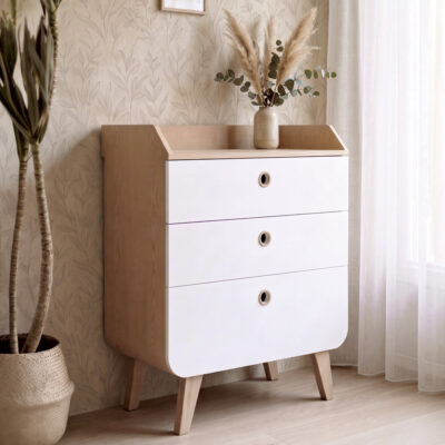 commode-zen-hêtre-blanc-ambiance-naturelle Commode Zen en hêtre et tiroirs blancs intérieur naturel