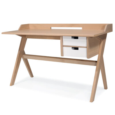 Bureau L11 chêne vue de trois quarts gauche avec tiroirs à droite