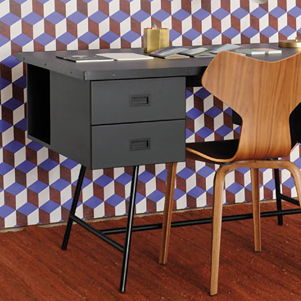 Bureau L50 XL charbon avec tiroirs et niche latérale