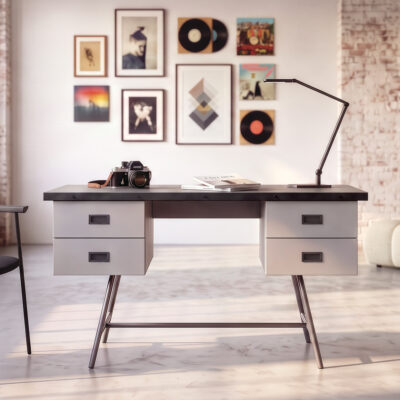 bureau-l50-gris-interieur-atelier Bureau L50 LXL gris intérieur atelier artiste