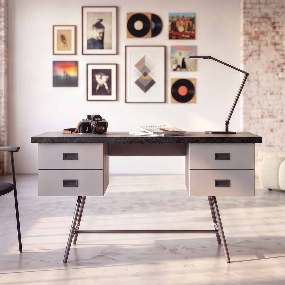 bureau-l50-gris-interieur-atelier Bureau L50 LXL gris intérieur atelier artiste