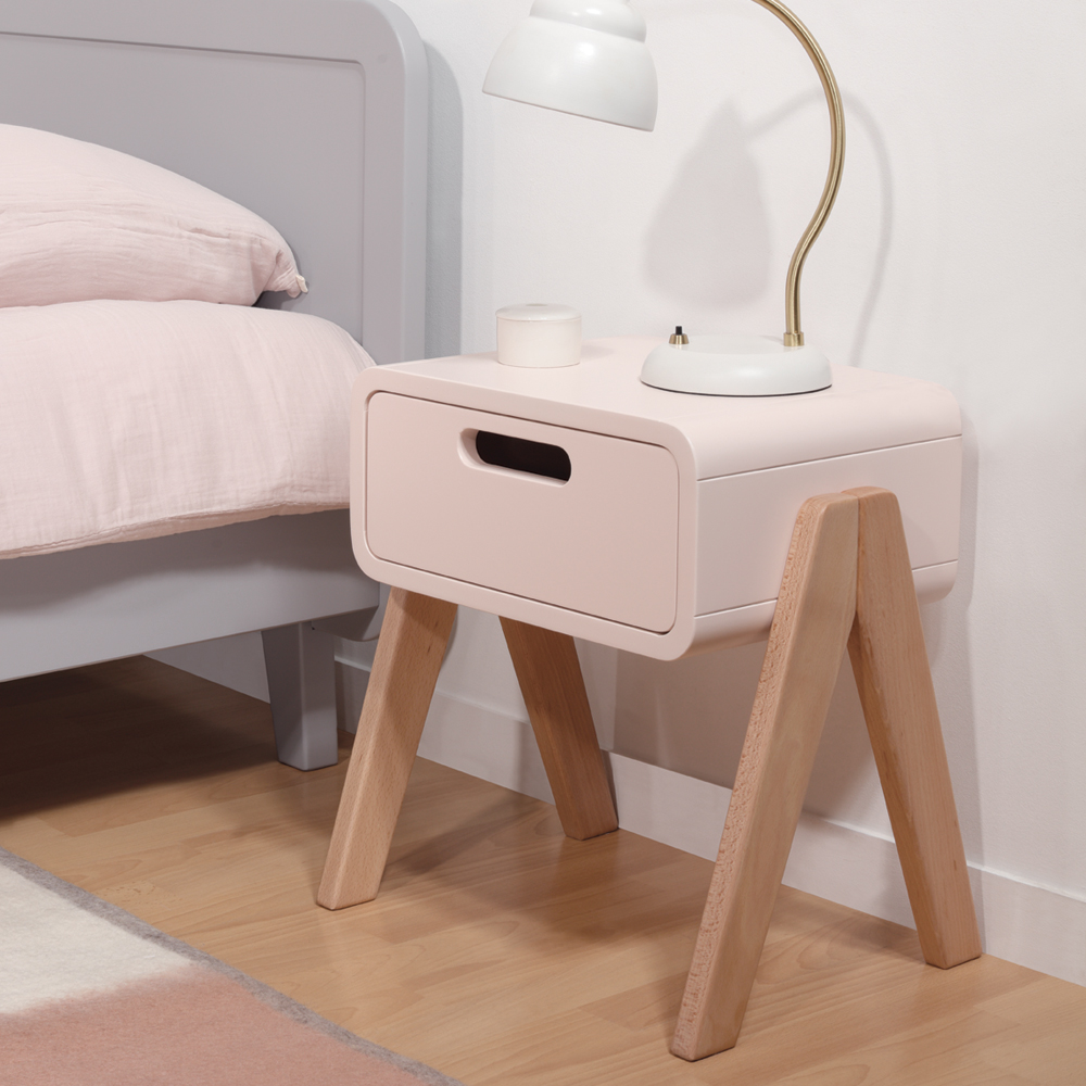 Chevet Petit Robot rose poudre et bois naturel chambre fille