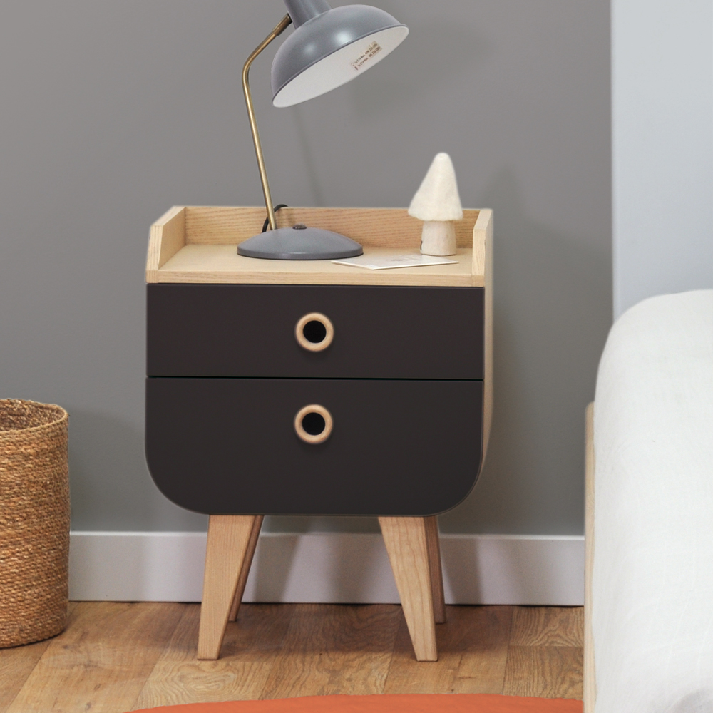 Chevet Zen charbon et bois dans une chambre