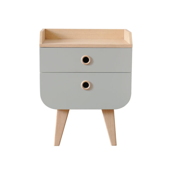 Chevet Zen gris et bois naturel à deux tiroirs