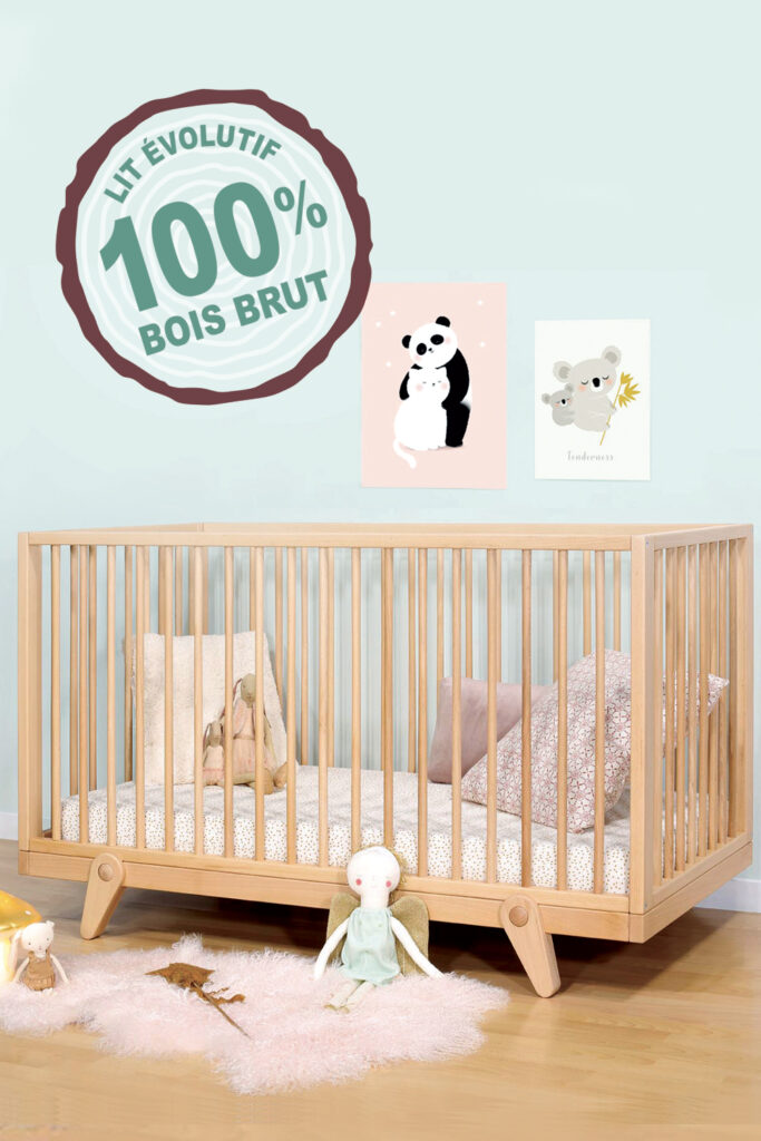 Lit Petipeton 70x140 cm évolutif 100% bois intérieur doux et coloré