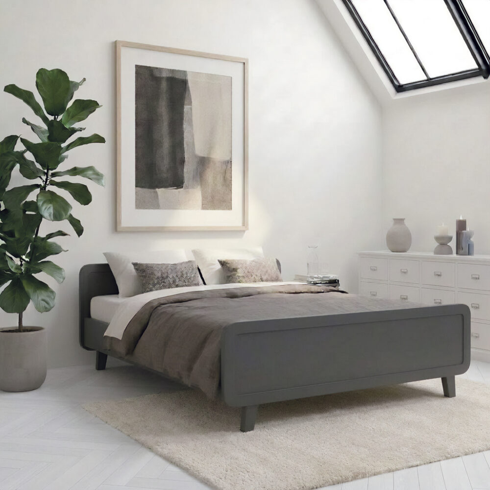 lit-rond-160x200-gris-grande-chambre-adulte Lit rond 160x200 cm gris dans une grande chambre adulte