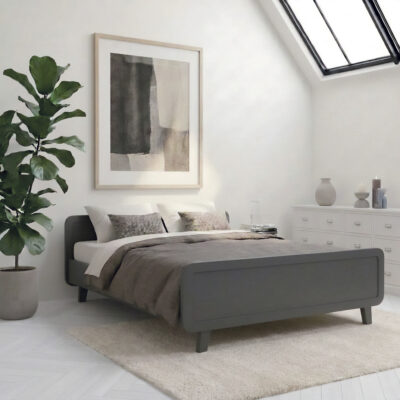 lit-rond-160x200-gris-grande-chambre-adulte Lit rond 160x200 cm gris dans une grande chambre adulte