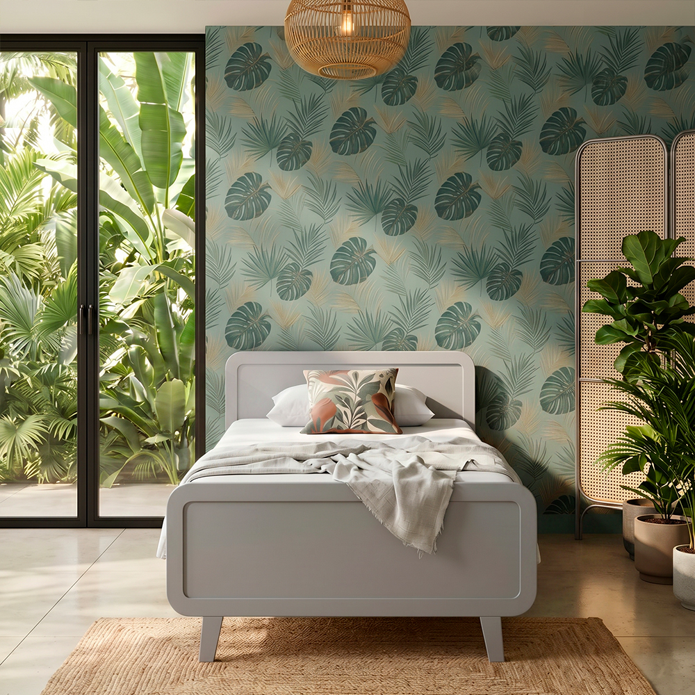 lit-rond-120x200cm-gris-interieur-tropical Lit Rond 120x200 cm gris chambre tropicale