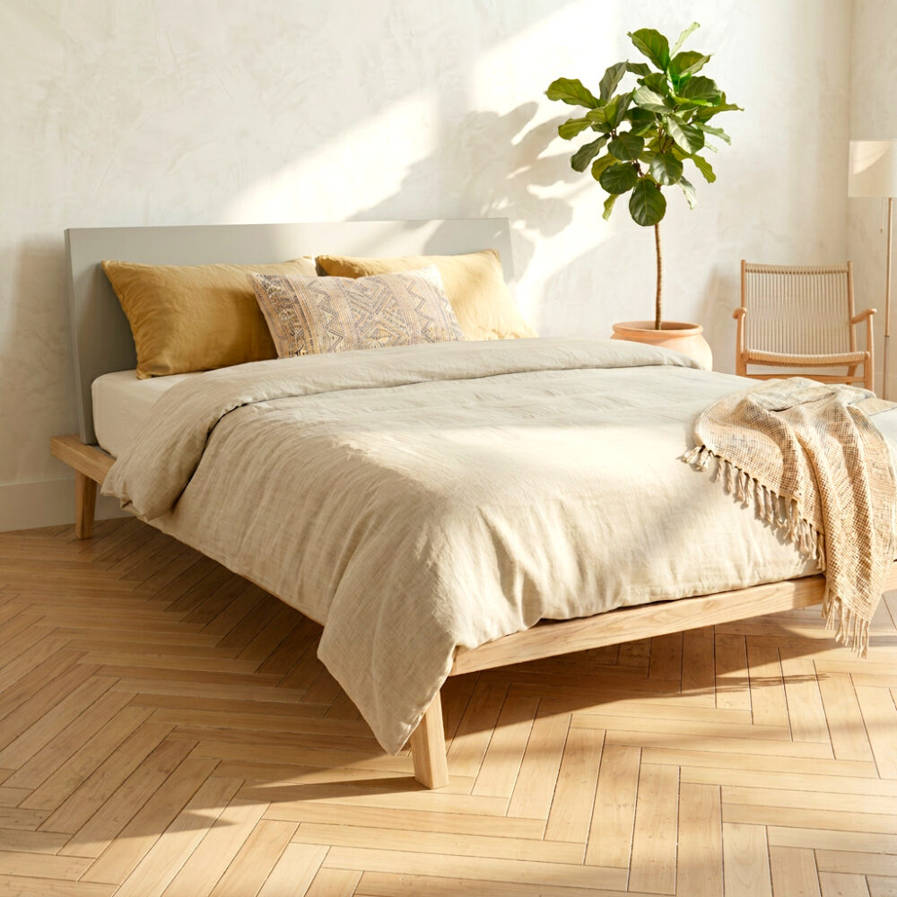 Lit Zen 140x200 cm chambre adulte ambiance slow déco