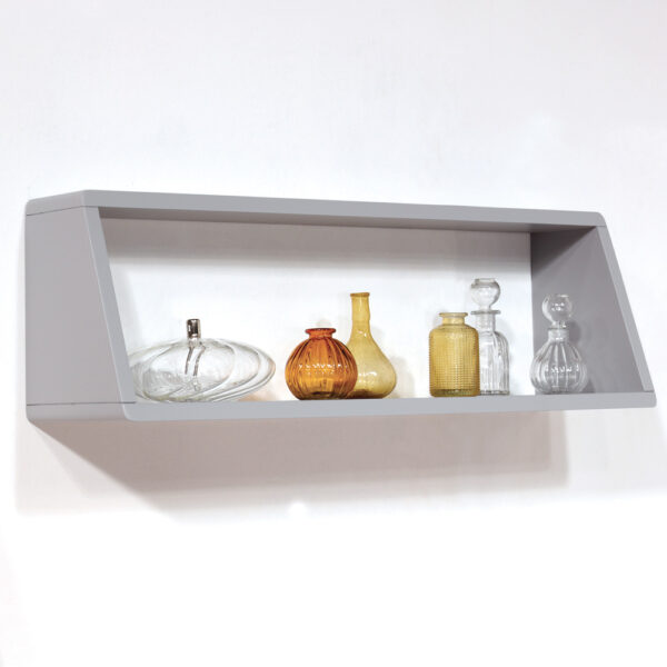 etagere-engagee-80cm-gris-vue-cote-objets-decoratifs Étagère Engagée 80 cm coloris gris vue de côté avec objets décoratifs