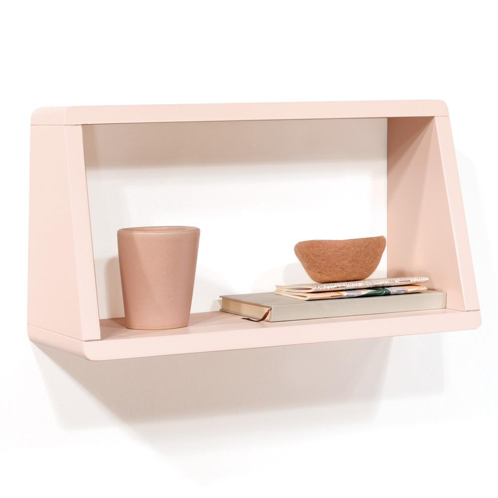 Étagère engagée 45 cm rose poudre avec décorations