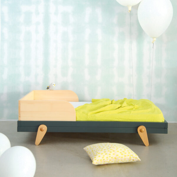 Lit Petipeton junior 70x140 gris souris et bois naturel chambre enfant