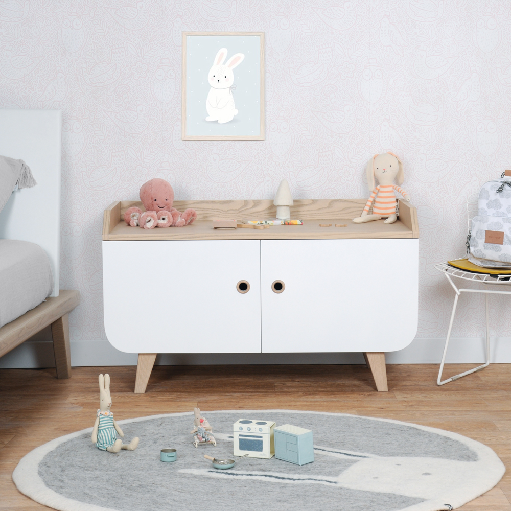 Petit buffet Zen blanc bois de frêne vue de face chambre enfant