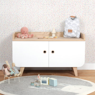 Petit buffet Zen blanc bois de frêne vue de face chambre enfant fille