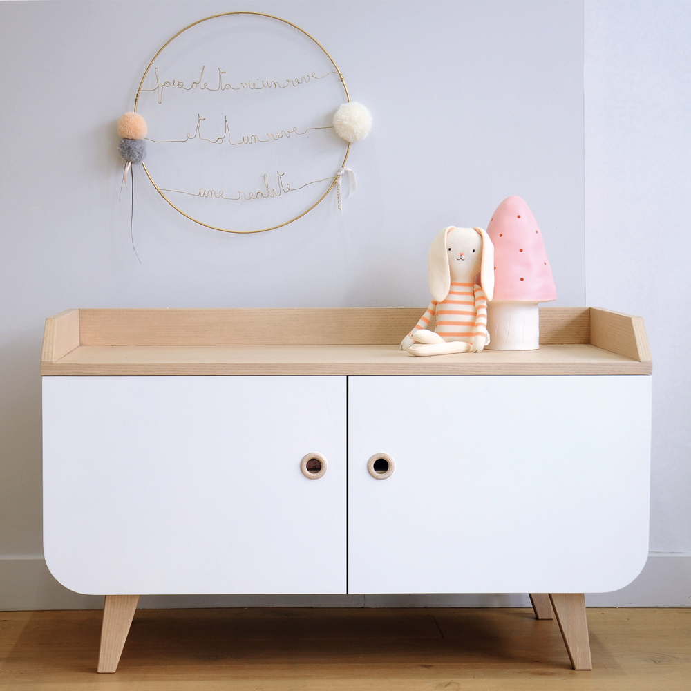 Petit buffet Zen blanc bois de frêne vue de face