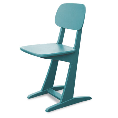 chaise-a-patins-bleu-canard-vue-3-4 Chaise à patins bleu canard vue de trois quarts