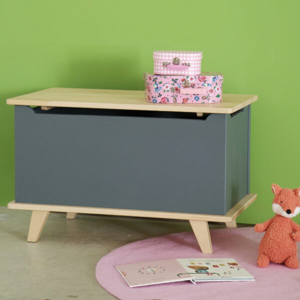 coffre-jouets-chambre-enfant Coffre à jouets gris souris chambre enfant