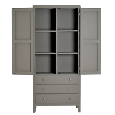 armoire-trois-temps-vert-de-gris-portes-ouvertes-etageres Armoire à 3 temps